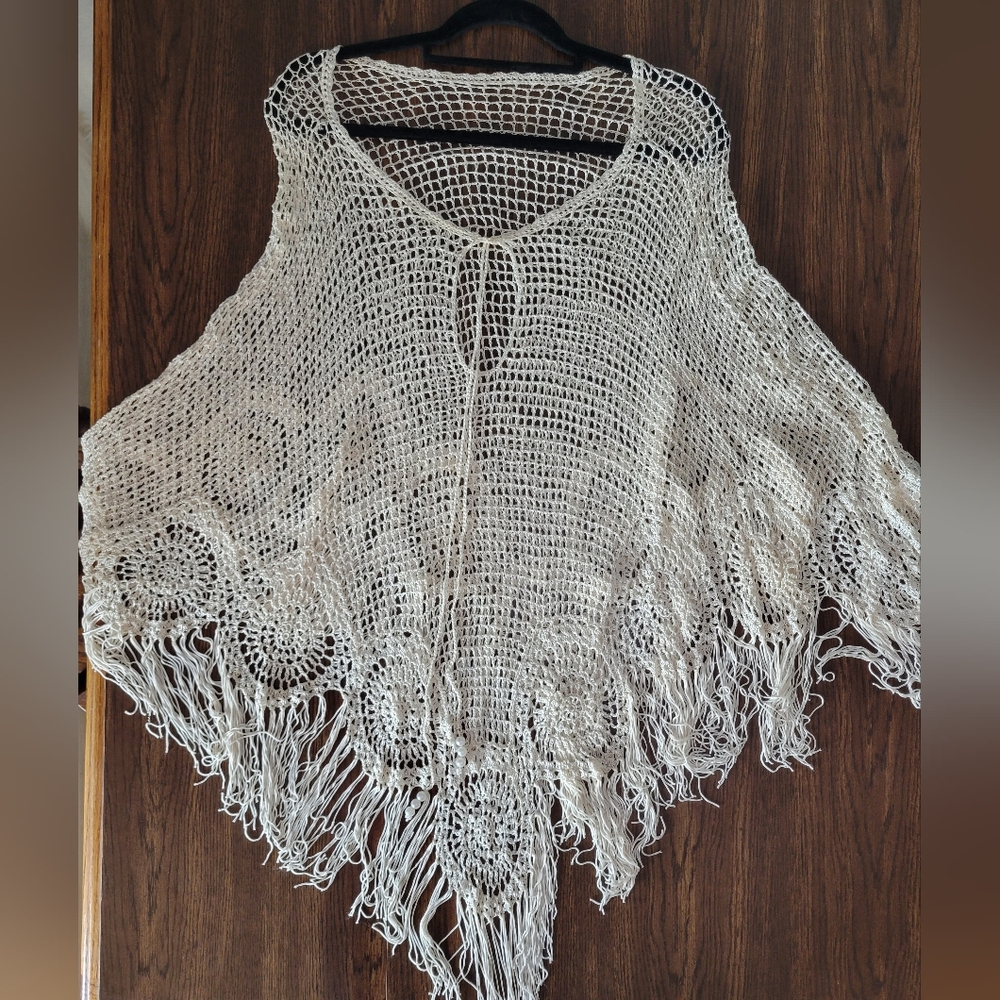 Susan Collection off white crochet poncho
